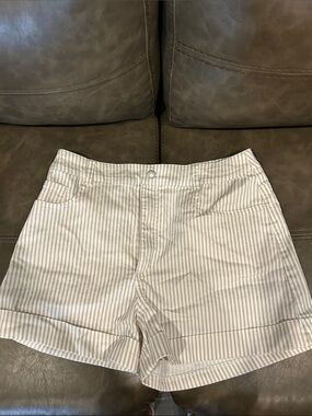 Francesca's Collections Beige and White Striped Cotton Shorts